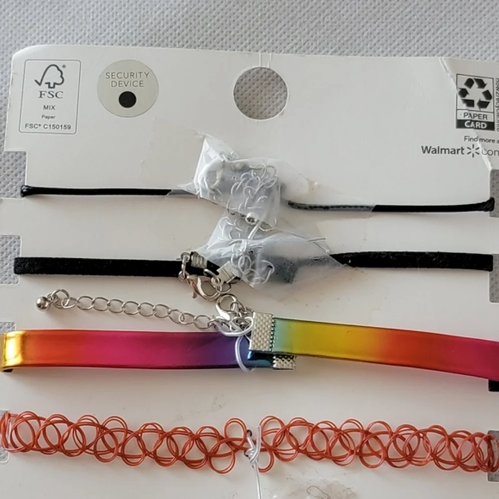 Set of 4 Choker Necklaces Rainbow Heart Butterfly Charm
